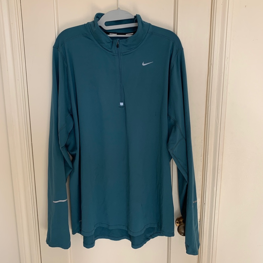 MENS long sleeve, green/blue workout quarter zip